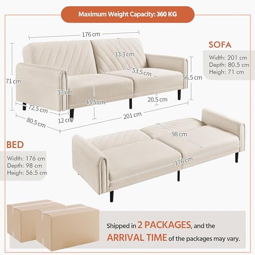 Yaheetech Convertible Sofa Bed with Large Side Pockets