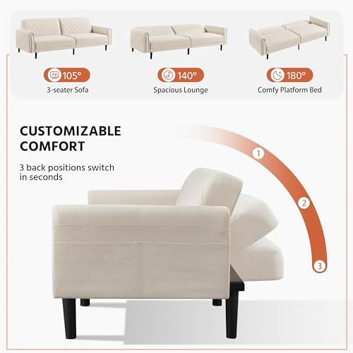 Yaheetech Convertible Sofa Bed with Large Side Pockets