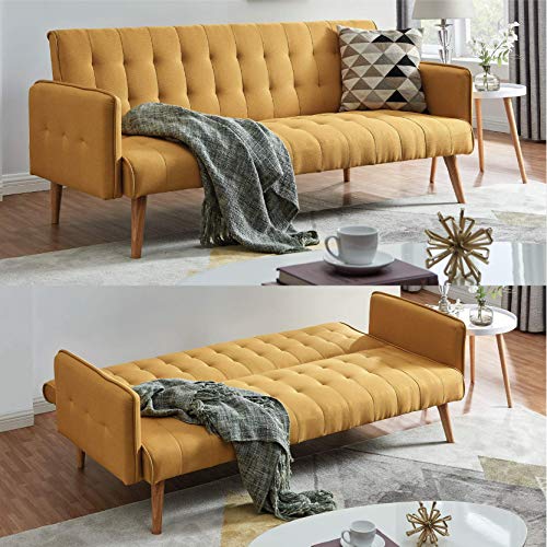 Gold Linen Fabric Sofa Bed, Space-Saving Furniture