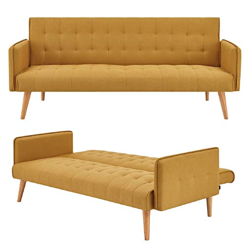 Gold Linen Fabric Sofa Bed, Space-Saving Furniture