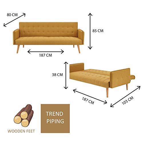 Gold Linen Fabric Sofa Bed, Space-Saving Furniture
