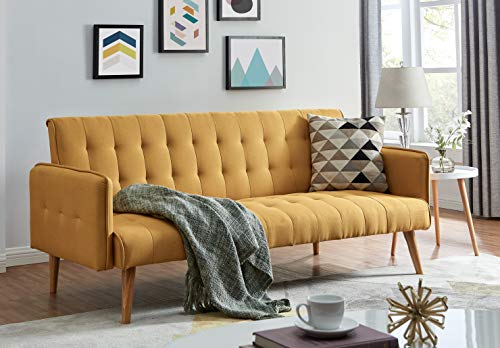 Gold Linen Fabric Sofa Bed, Space-Saving Furniture