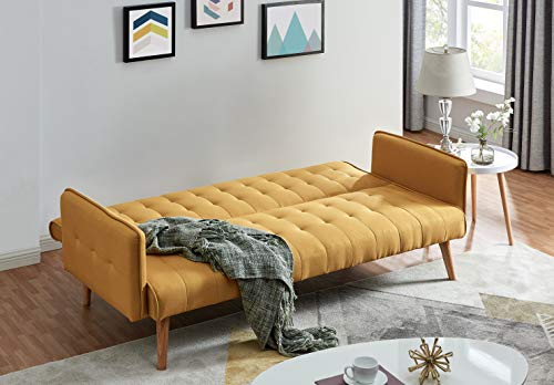 Gold Linen Fabric Sofa Bed, Space-Saving Furniture