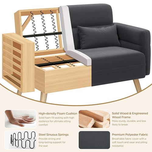 Modern Fabric Loveseat Sofa Settee with Tapered Legs