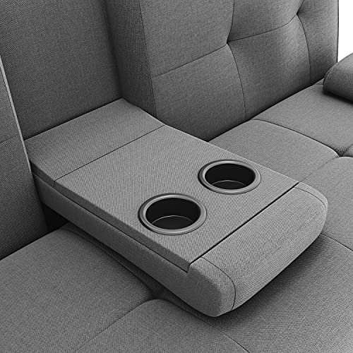 Modern Dark Gray Fabric Sofa Bed with Cup Holders