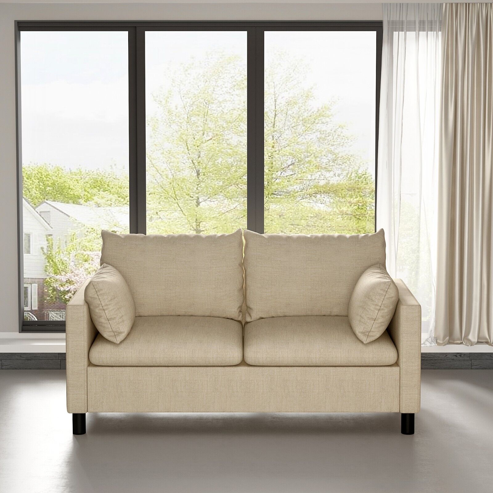Linen Fabric Loveseat Sofa with Side Cushions - Modern