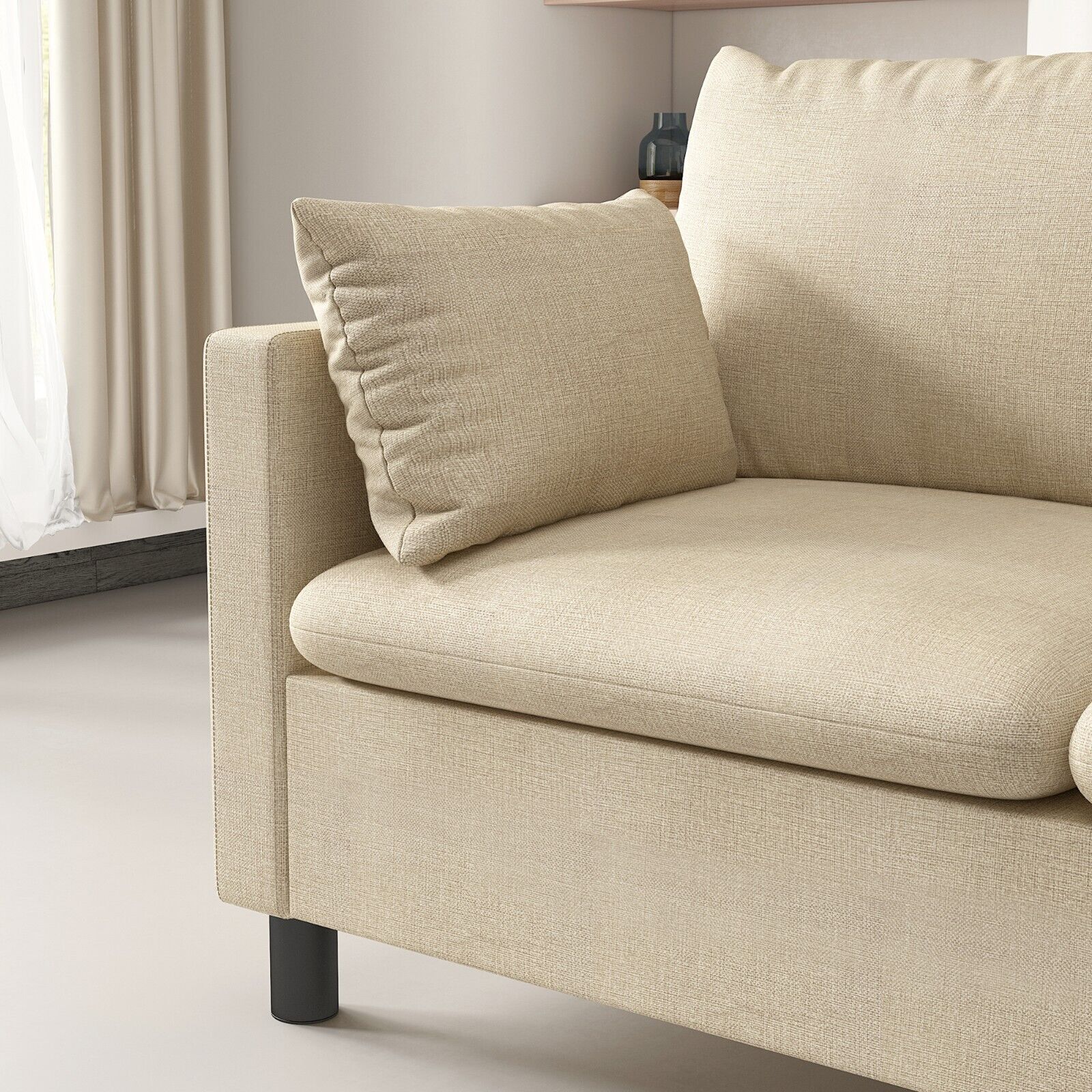 Linen Fabric Loveseat Sofa with Side Cushions - Modern