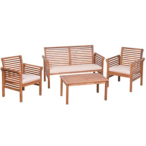 Hardwood Garden Sofa Armchair with Cushion Set