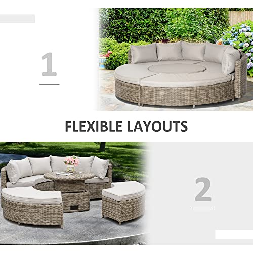Outsunny 5 Piece Outdoor Rattan Patio Daybed Set