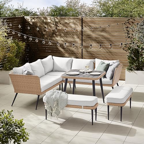Seychelles Beige Outdoor Patio Sofa Set with Benches