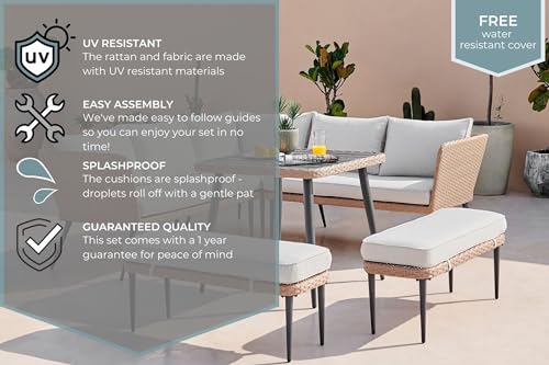 Seychelles Beige Outdoor Patio Sofa Set with Benches