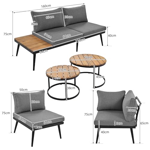 Modern Garden Dining Set for 5-6, Grey Color
