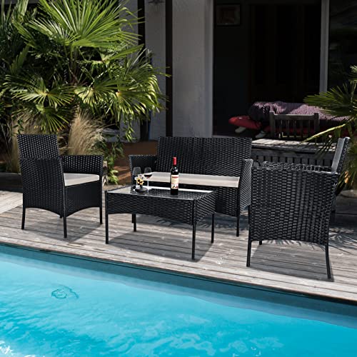 4-Piece Rattan Garden Furniture Set with Table, Sofa