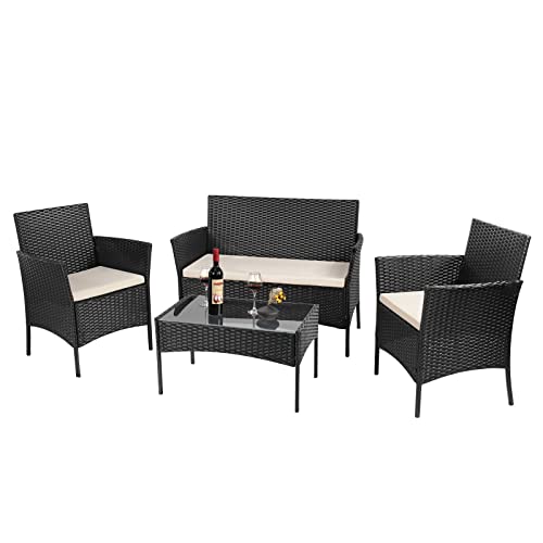 4-Piece Rattan Garden Furniture Set with Table, Sofa