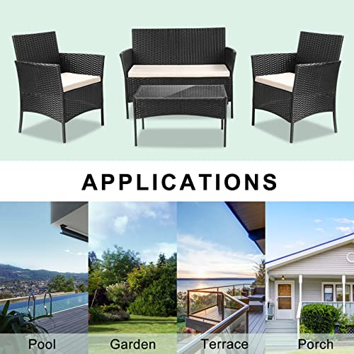 4-Piece Rattan Garden Furniture Set with Table, Sofa