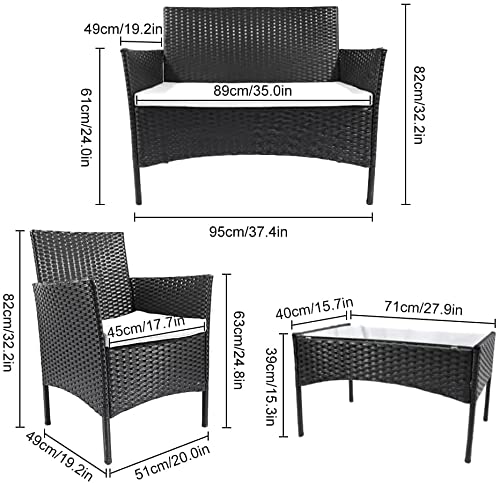 4-Piece Rattan Garden Furniture Set with Table, Sofa