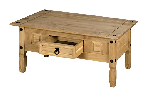 Solid Pine Wood Corona Coffee Table with Drawer