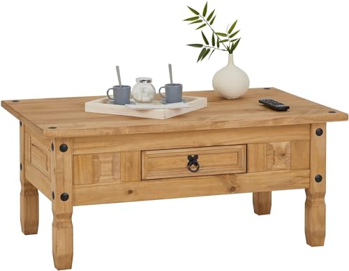 Solid Pine Wood Corona Coffee Table with Drawer
