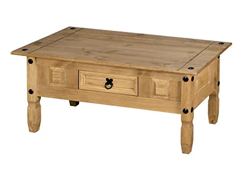 Solid Pine Wood Corona Coffee Table with Drawer