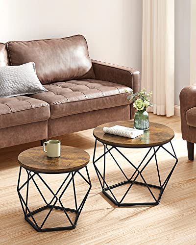 Rustic Brown and Black Coffee Table Set, Steel Frame