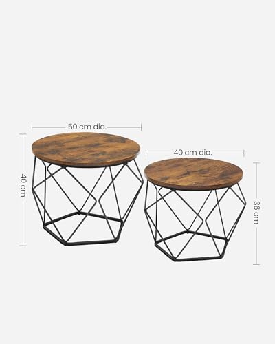 Rustic Brown and Black Coffee Table Set, Steel Frame