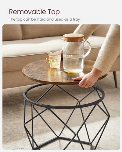 Rustic Brown and Black Coffee Table Set, Steel Frame