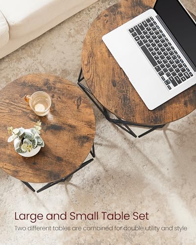 Rustic Brown and Black Coffee Table Set, Steel Frame