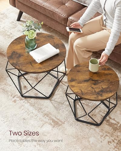 Rustic Brown and Black Coffee Table Set, Steel Frame