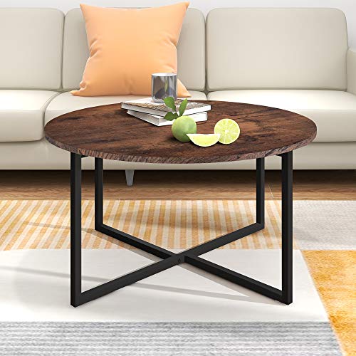 Round Coffee Table with Metal Legs for Living Room
