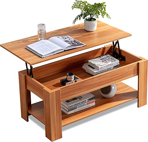 Modern Wooden Coffee Table with Hidden Storage, Beach Style