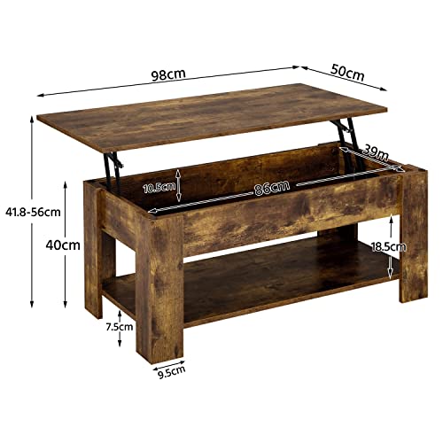 Rustic Brown Lift Top Coffee Table with Storage Shelf