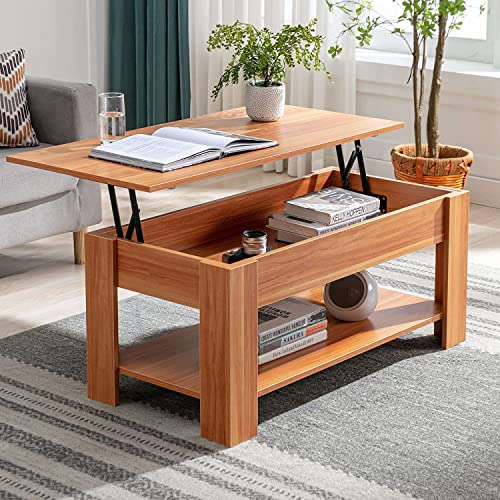 Modern Wooden Coffee Table with Hidden Storage, Beach Style