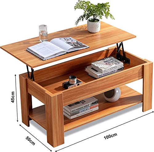 Modern Wooden Coffee Table with Hidden Storage, Beach Style