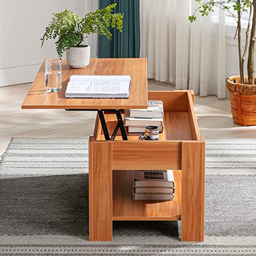 Modern Wooden Coffee Table with Hidden Storage, Beach Style