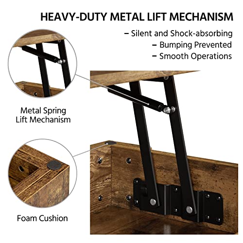 Rustic Brown Lift Top Coffee Table with Storage Shelf