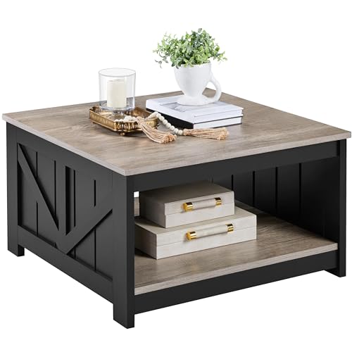 Grey Square Coffee Table with Storage Shelf, 80x80cm