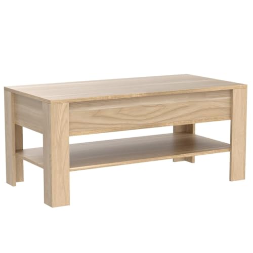 Modern Wooden Coffee Table with Hidden Storage, Beach Style