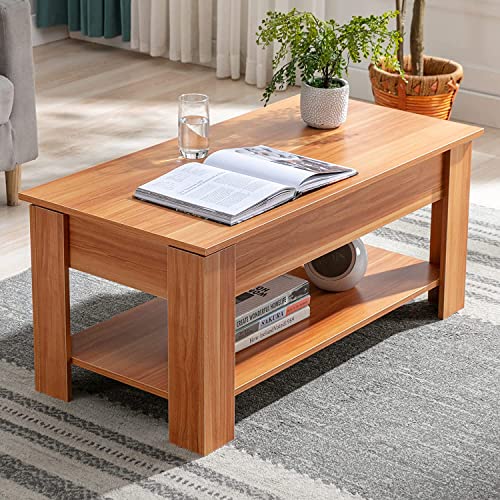 Modern Wooden Coffee Table with Hidden Storage, Beach Style