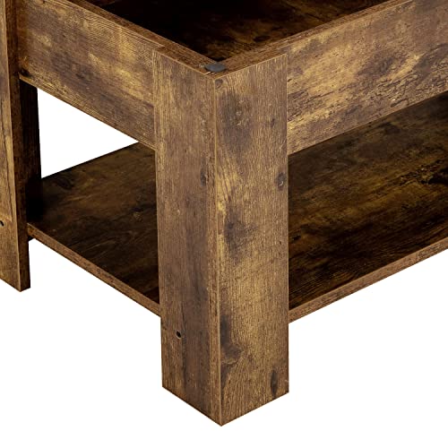 Rustic Brown Lift Top Coffee Table with Storage Shelf