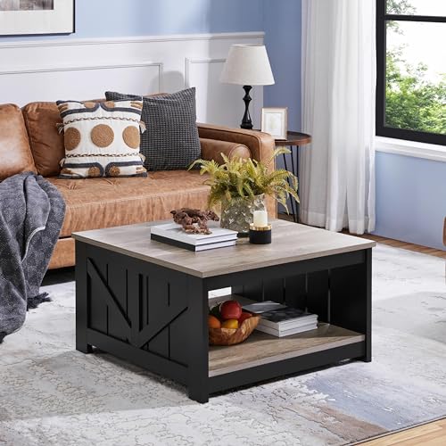 Grey Square Coffee Table with Storage Shelf, 80x80cm