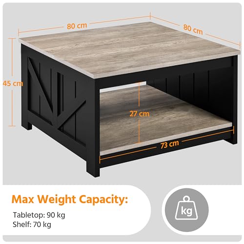 Grey Square Coffee Table with Storage Shelf, 80x80cm