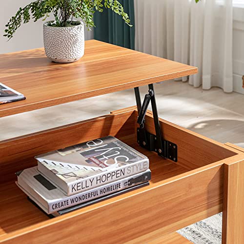 Modern Wooden Coffee Table with Hidden Storage, Beach Style