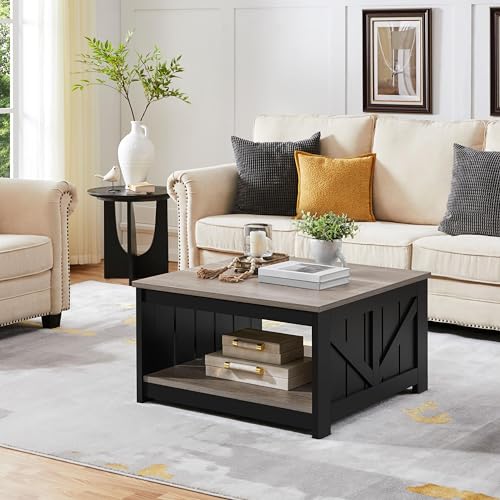 Grey Square Coffee Table with Storage Shelf, 80x80cm