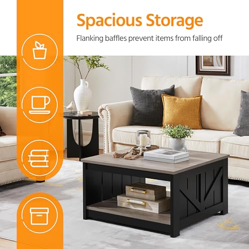 Grey Square Coffee Table with Storage Shelf, 80x80cm