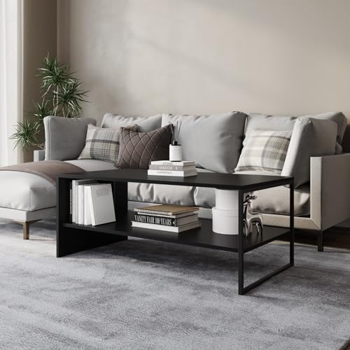 URBNLIVING Wooden Coffee Table with Steel Frame and Shelf