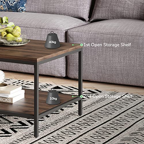 Modern Industrial 2 Tier Coffee Table with Storage Shelf
