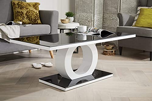 Modern Black & White Glass Coffee Table for Living Room