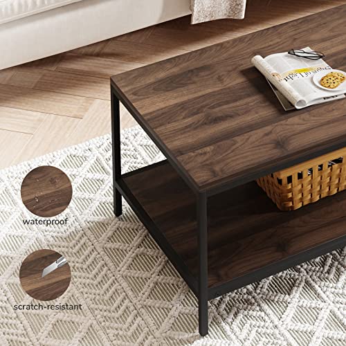 Modern Industrial 2 Tier Coffee Table with Storage Shelf
