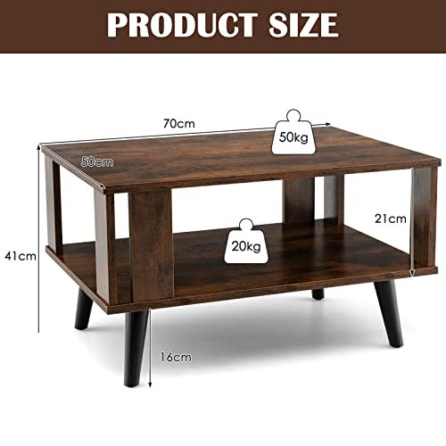 CASART 2-Tier Industrial Wooden Coffee Table with Storage Shelf & Side Baffles