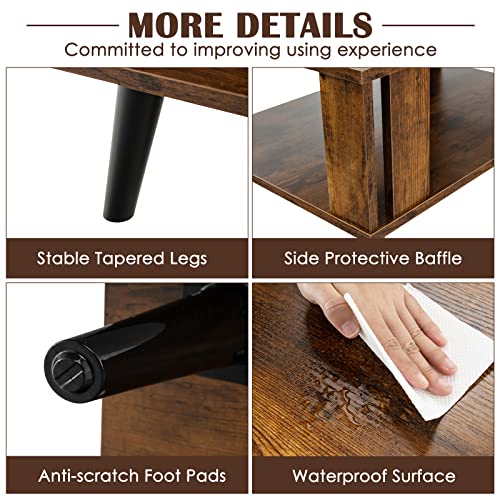 CASART 2-Tier Industrial Wooden Coffee Table with Storage Shelf & Side Baffles